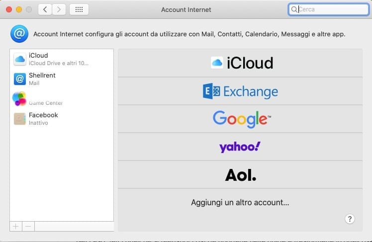 Opzione Account Mail selezionata nelle preferenze dell'app Mail su Mac