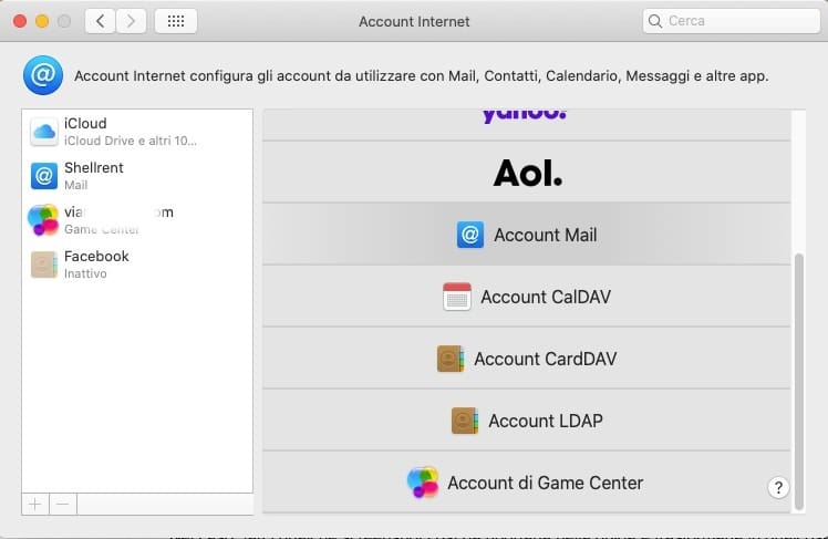 Inserimento di nome, indirizzo email e password per il nuovo account su Mail Mac