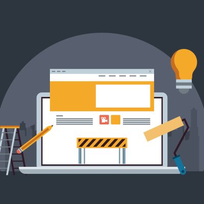 technology device laptop maintenance under website contruction and engineer support with heaavy construction tools cartoon vector illustration graphic design